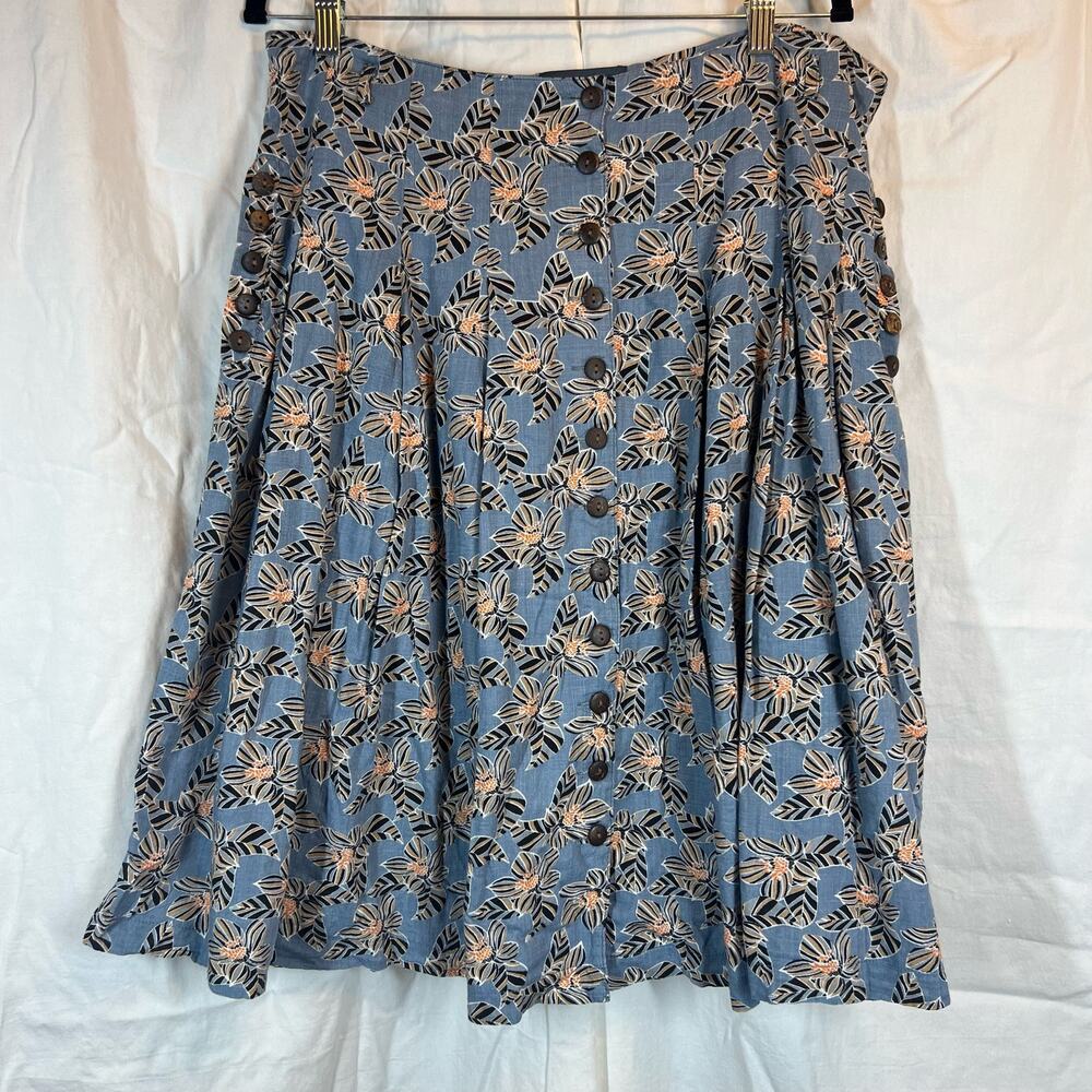 Modcloth Blue Floral A-Line Skirt with Peach Accents
